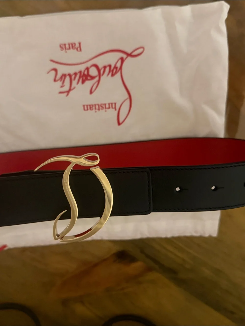 Christian Louboutin Black Leather Belt with Gold Signature Buckle - Picture 2 of 11